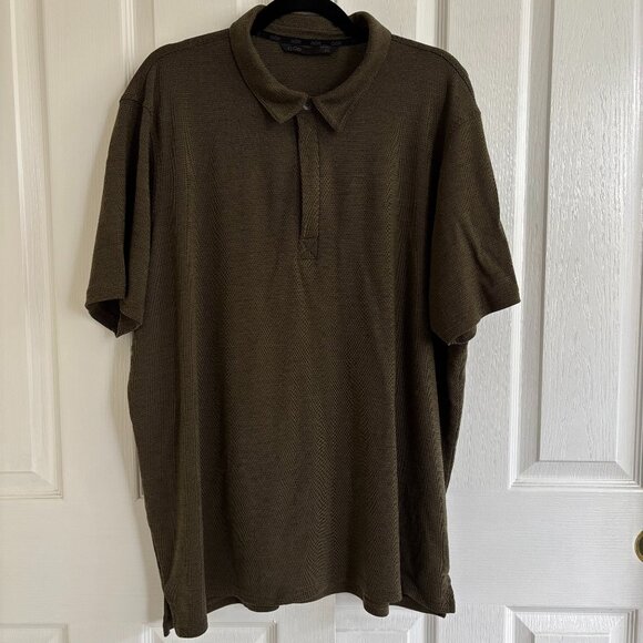 QOR Men XXL Olive Green Short Sleeve Polo Shirt 1/4 Zip Merino Wool Blend - Picture 1 of 7